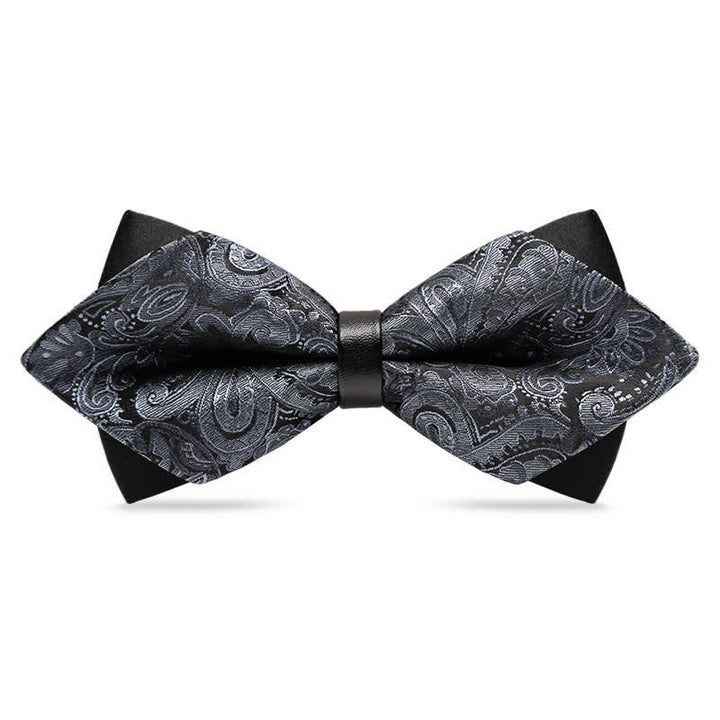 Men's Stylish Paisley Double Layers Pionted Bow Tie - Gray - image 2