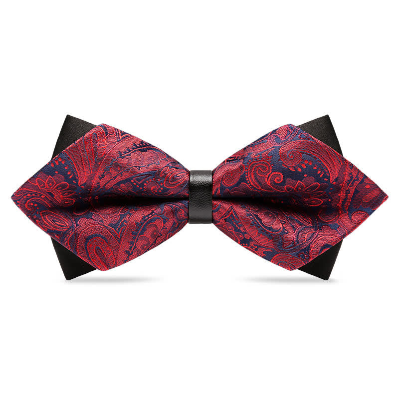 Men's Stylish Paisley Double Layers Pionted Bow Tie - Burgundy - image 3