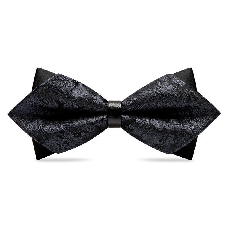 Men's Stylish Paisley Double Layers Pionted Bow Tie - Black - image 9