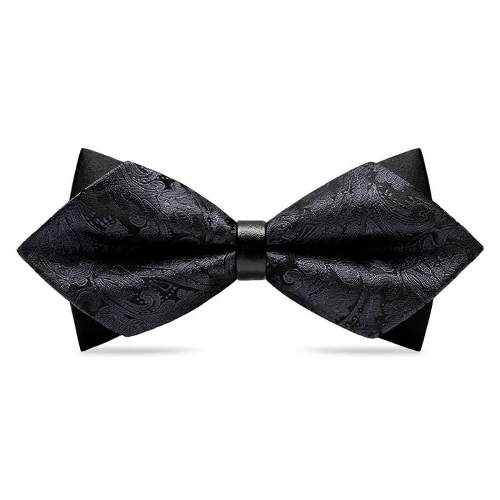 Men's Stylish Paisley Double Layers Pionted Bow Tie - Black - image 9