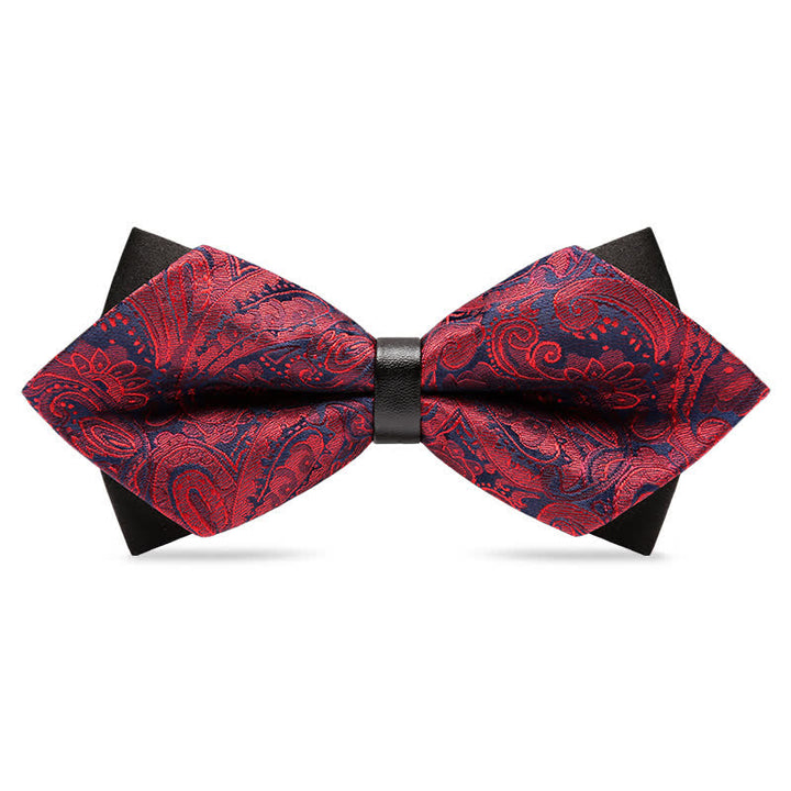 Men's Stylish Paisley Double Layers Pionted Bow Tie - Burgundy - image 3