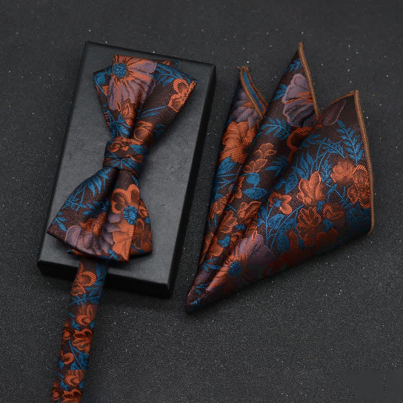 2Pcs Men's Elegant Floral Bow Tie Handkerchief Set - Style #2 - image 6