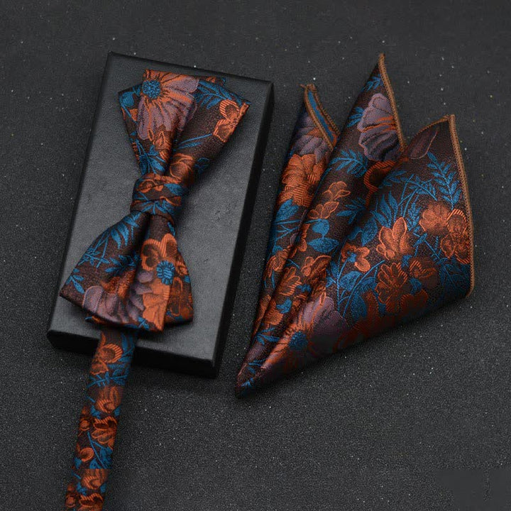 2Pcs Men's Elegant Floral Bow Tie Handkerchief Set - Style #2 - image 6