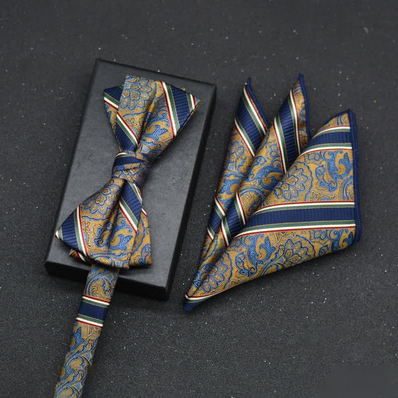 2Pcs Men's Elegant Floral Bow Tie Handkerchief Set - Style #13 - image 16