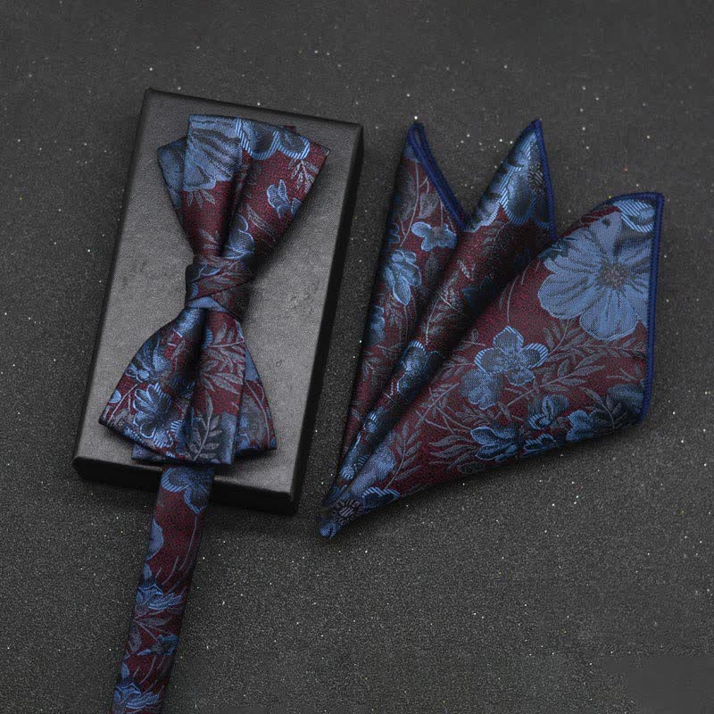 2Pcs Men's Elegant Floral Bow Tie Handkerchief Set - Style #3 - image 7