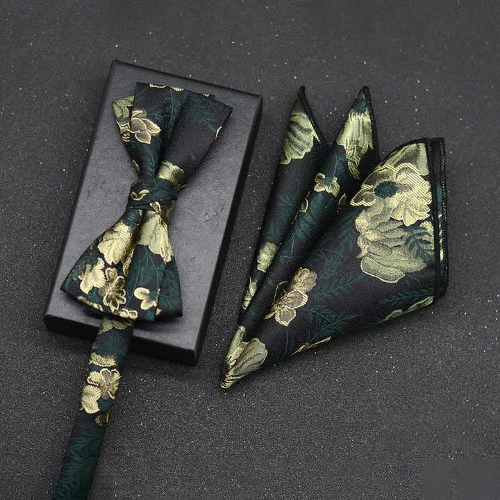 2Pcs Men's Elegant Floral Bow Tie Handkerchief Set - Style #4 - image 0