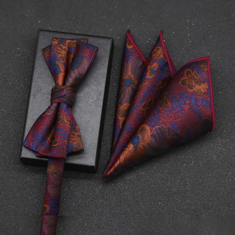 2Pcs Men's Elegant Floral Bow Tie Handkerchief Set - Style #5 - image 8