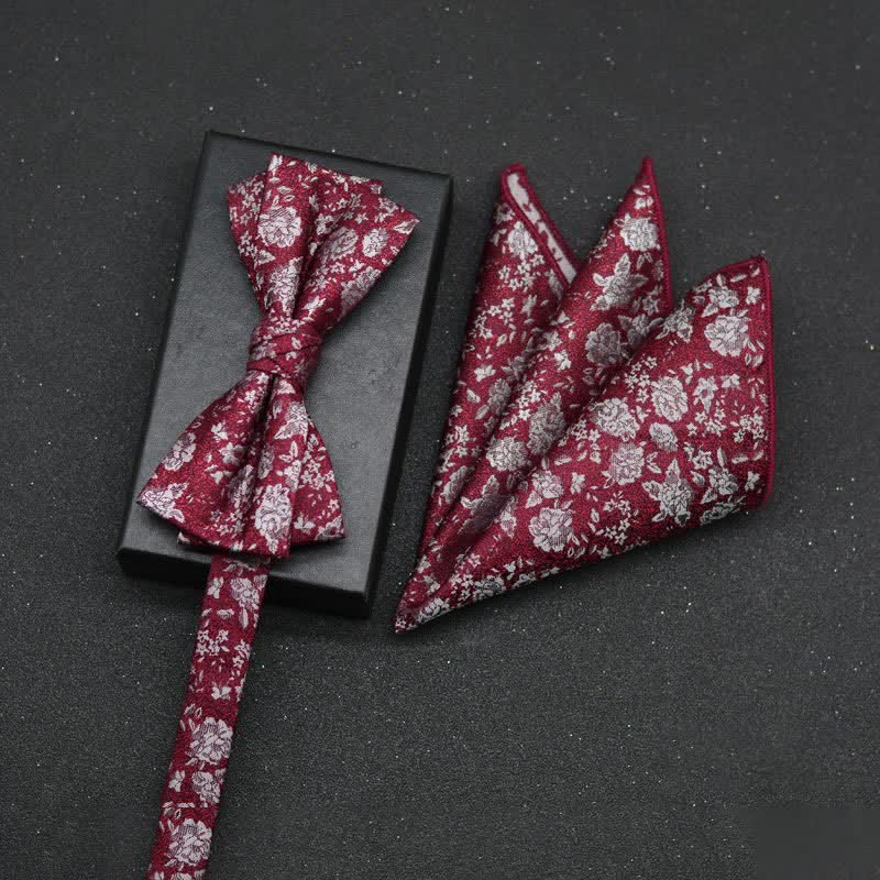 2Pcs Men's Elegant Floral Bow Tie Handkerchief Set - Style #6 - image 9