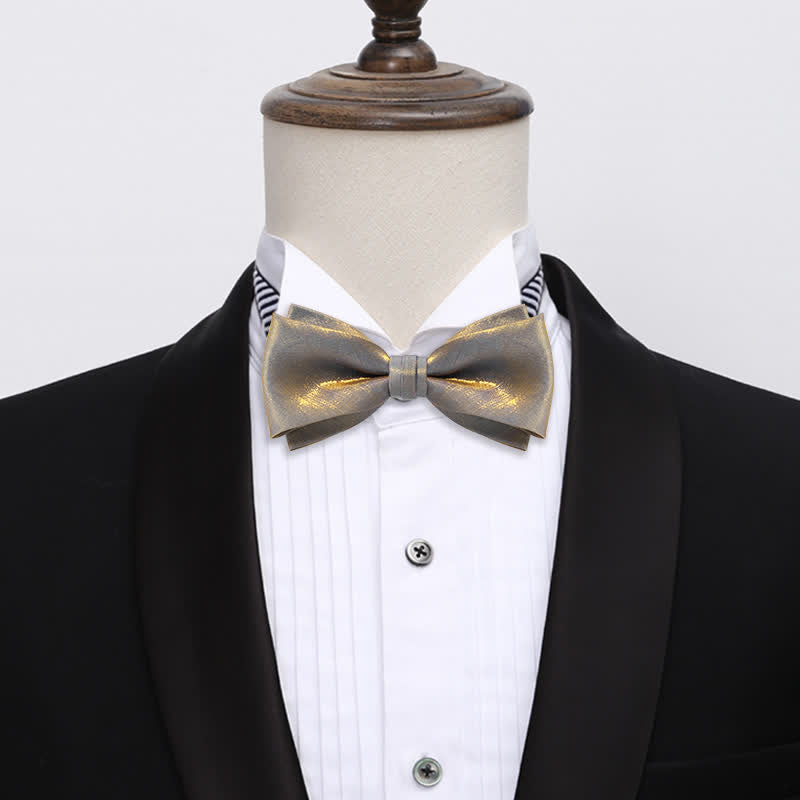 Men's Shining Gray Double Layered Bow Tie - image 1