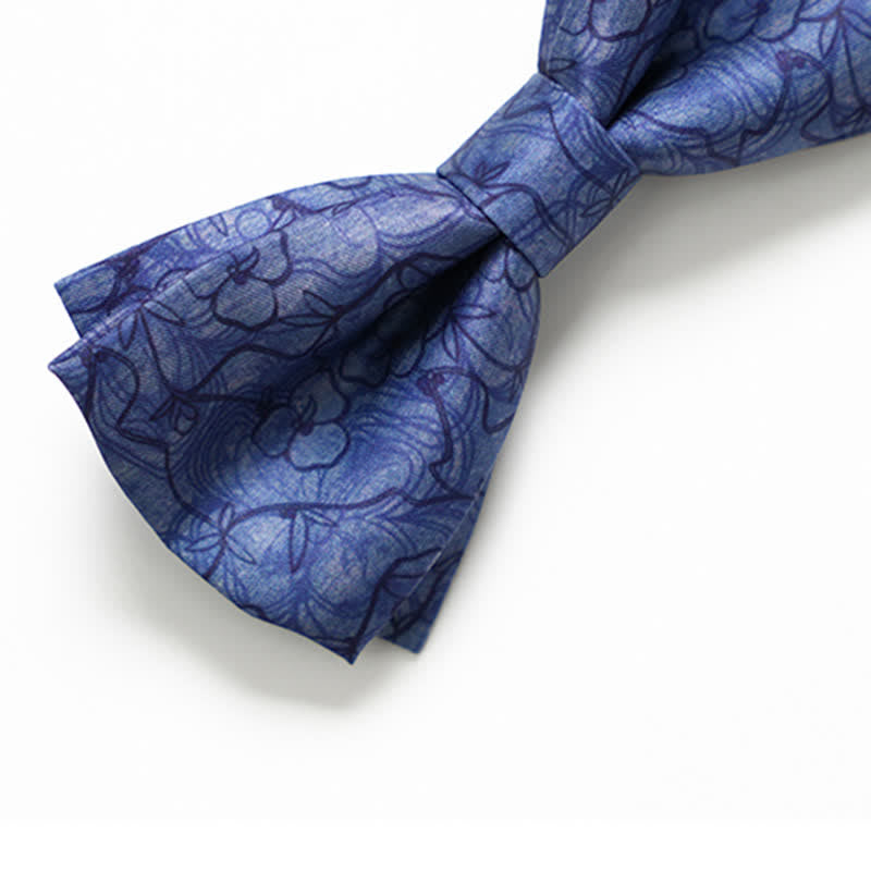 Men's Blue Flower Painting Double Layered Bow Tie - image 3