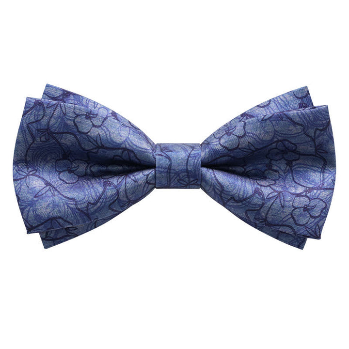Men's Blue Flower Painting Double Layered Bow Tie - Bow Tie - image 0