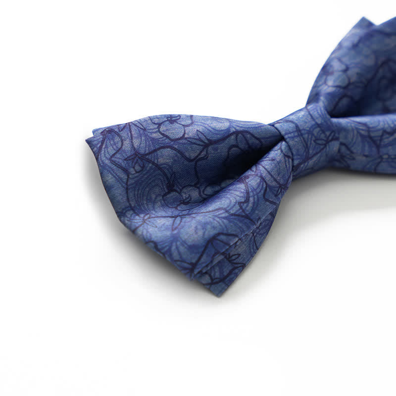 Men's Blue Flower Painting Double Layered Bow Tie - image 4