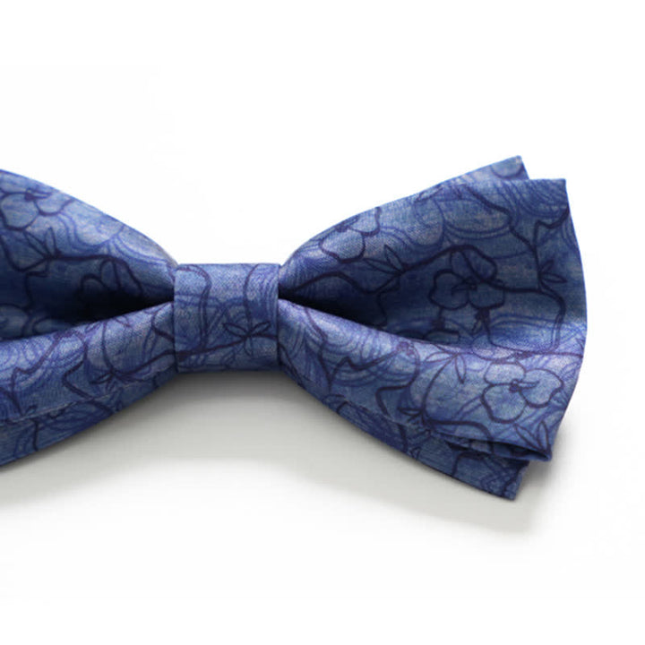 Men's Blue Flower Painting Double Layered Bow Tie - image 2