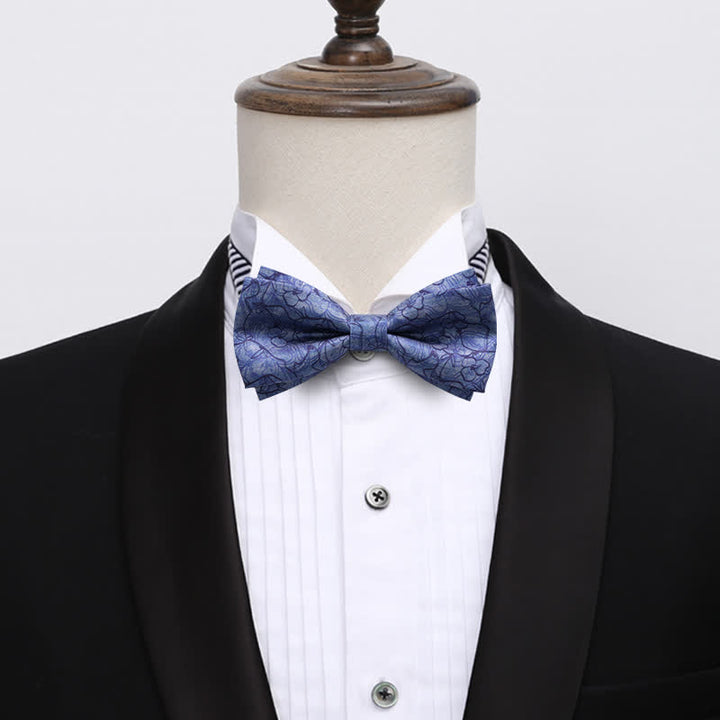 Men's Blue Flower Painting Double Layered Bow Tie - image 1
