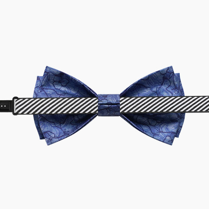 Men's Blue Flower Painting Double Layered Bow Tie - image 5