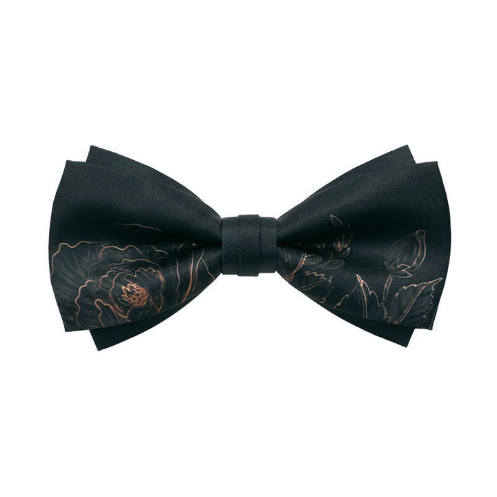 Men's Lotus Printing Black Double Layered Bow Tie - Bow Tie - image 0