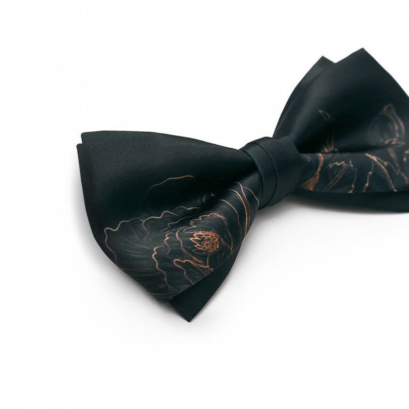 Men's Lotus Printing Black Double Layered Bow Tie - image 4