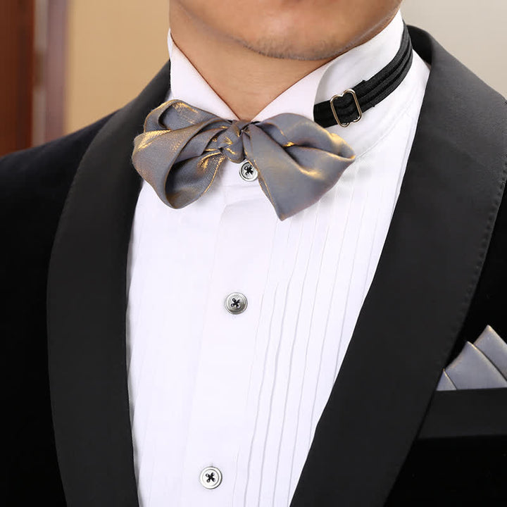Men's Shining Gray Unique Folded Shape Bow Tie - image 1