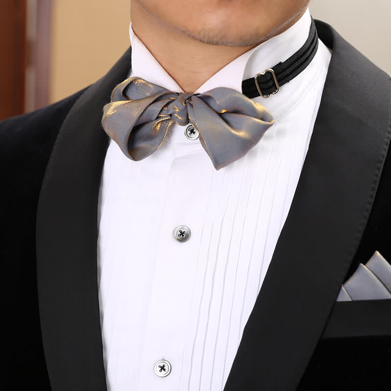 Men's Shining Gray Unique Folded Shape Bow Tie - image 1