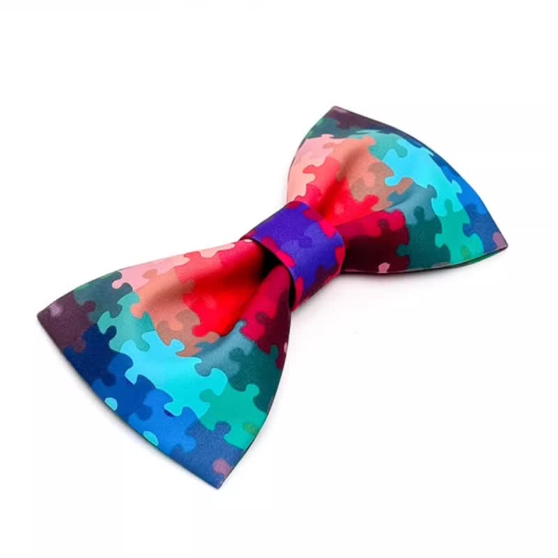 Men's Current Multicolored Puzzle Printing Bow Tie - image 4