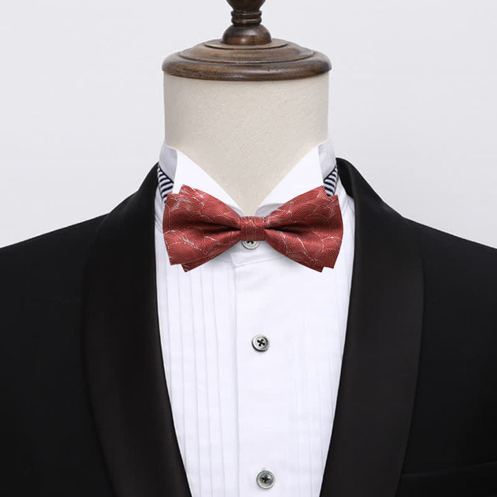 Men's Red Wave Printed Formal Wedding Bow Tie - image 1