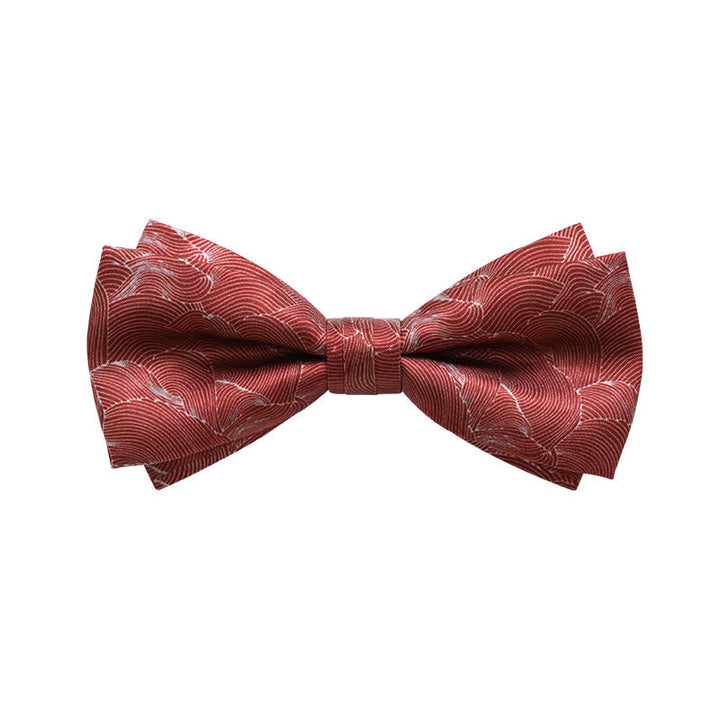 Men's Red Wave Printed Formal Wedding Bow Tie - Red - image 0