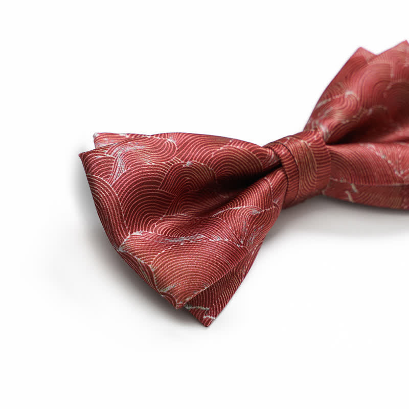 Men's Red Wave Printed Formal Wedding Bow Tie - image 3