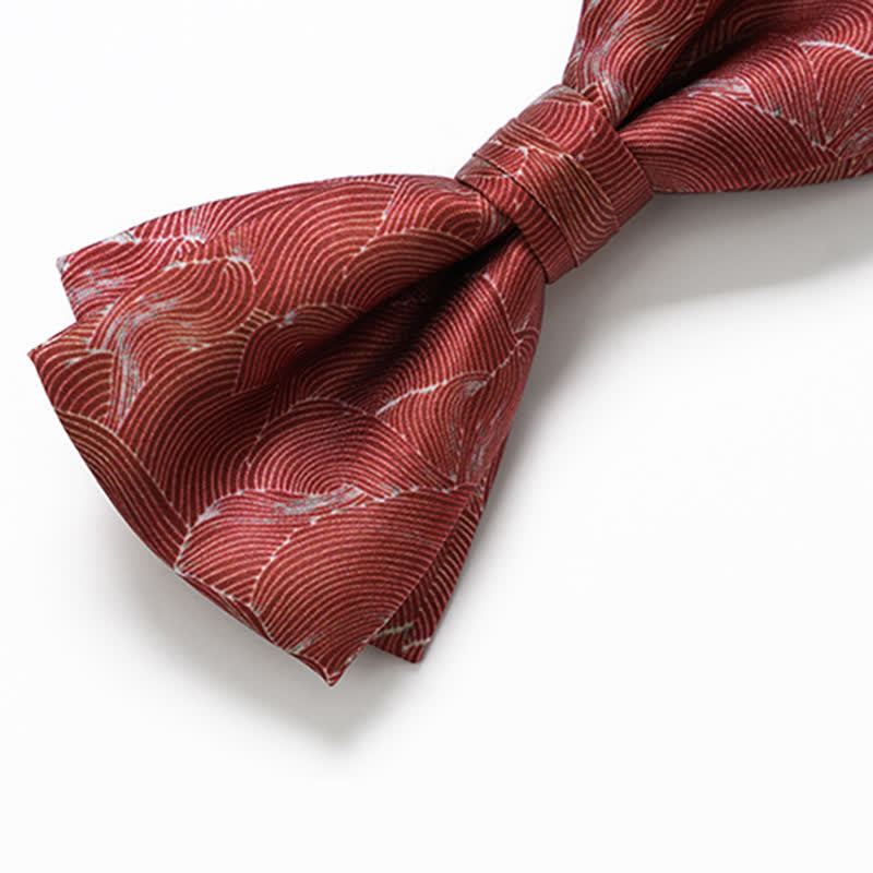 Men's Red Wave Printed Formal Wedding Bow Tie - image 4