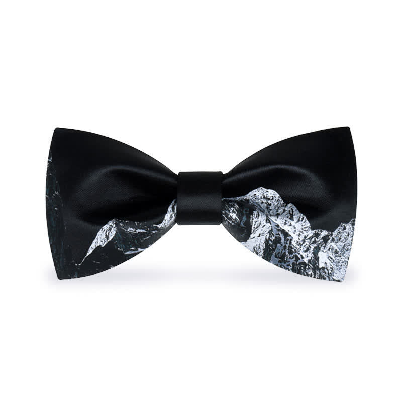 Men's Black & White Snow Mountain Print Bow Tie - Black - image 0