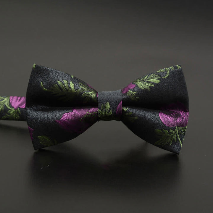 Men's Feather Floral Pattern Casual Daily Bow Tie - Black Flower - image 10