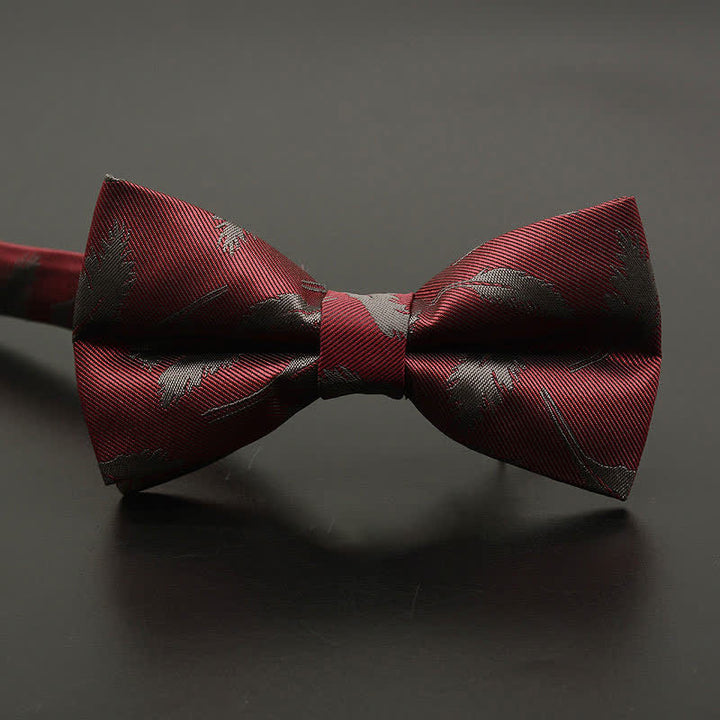 Men's Feather Floral Pattern Casual Daily Bow Tie - Burgundy Feather - image 7