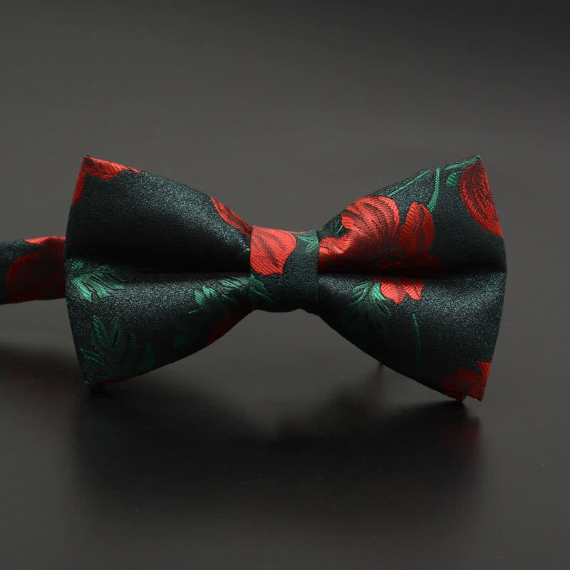 Men's Feather Floral Pattern Casual Daily Bow Tie - Green Flower - image 13