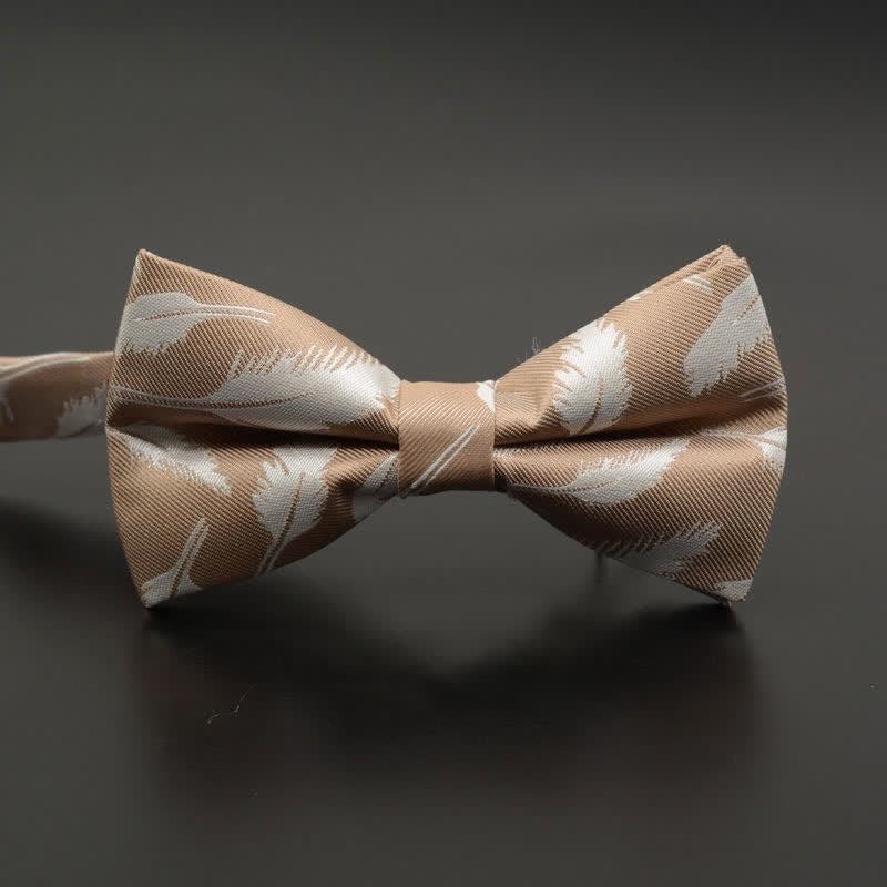 Men's Feather Floral Pattern Casual Daily Bow Tie - Khaki Feather - image 8