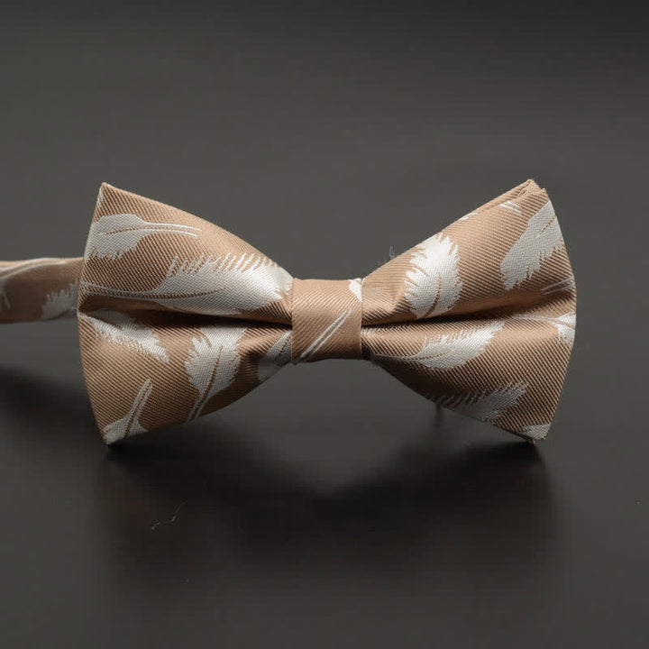 Men's Feather Floral Pattern Casual Daily Bow Tie - Khaki Feather - image 8