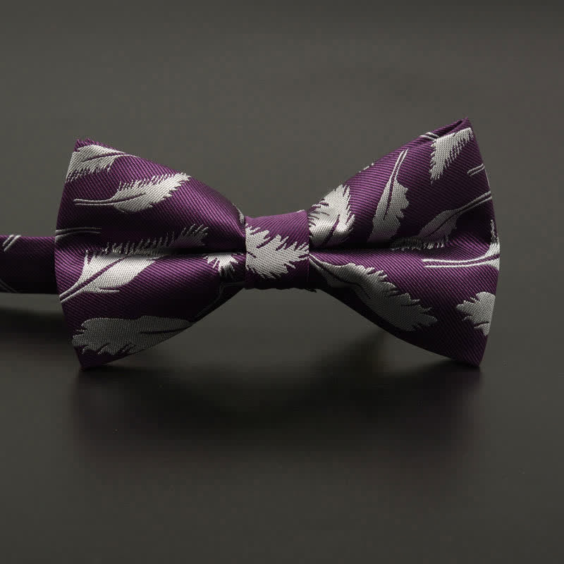 Men's Feather Floral Pattern Casual Daily Bow Tie - Purple Feather - image 6