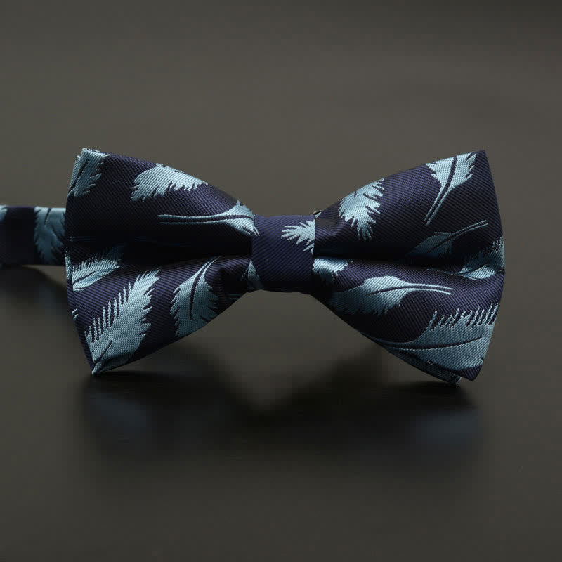 Men's Feather Floral Pattern Casual Daily Bow Tie - Blue Feather - image 2
