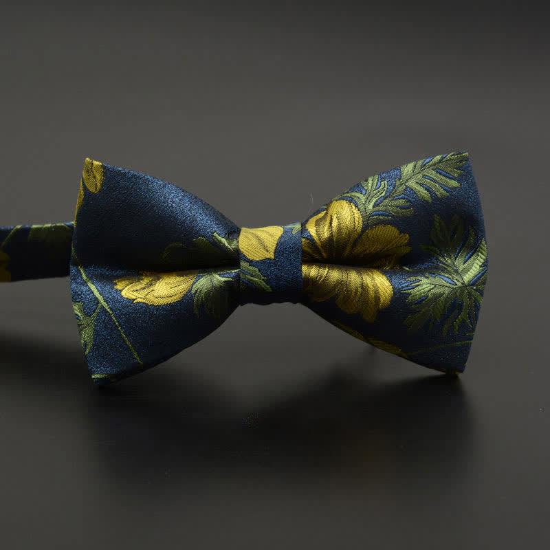 Men's Feather Floral Pattern Casual Daily Bow Tie - Navy Flower - image 11