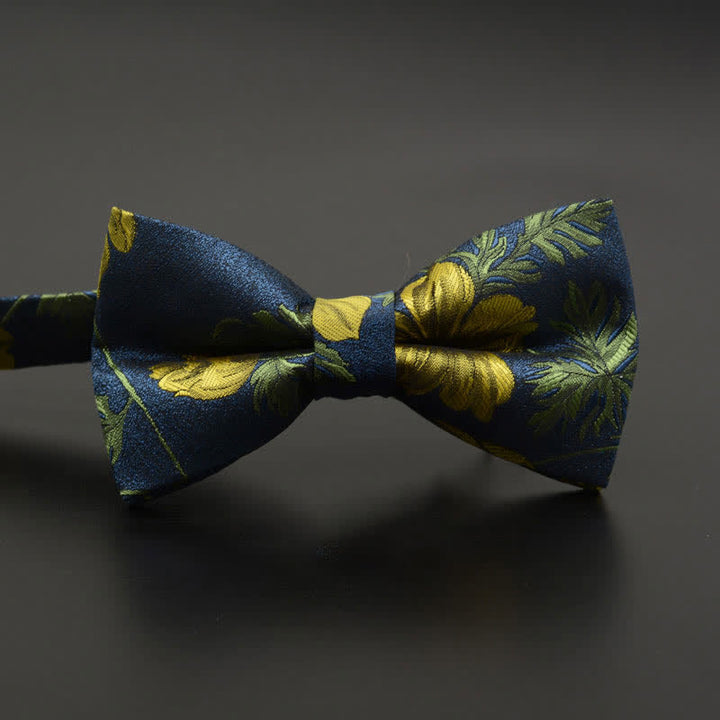 Men's Feather Floral Pattern Casual Daily Bow Tie - Navy Flower - image 11