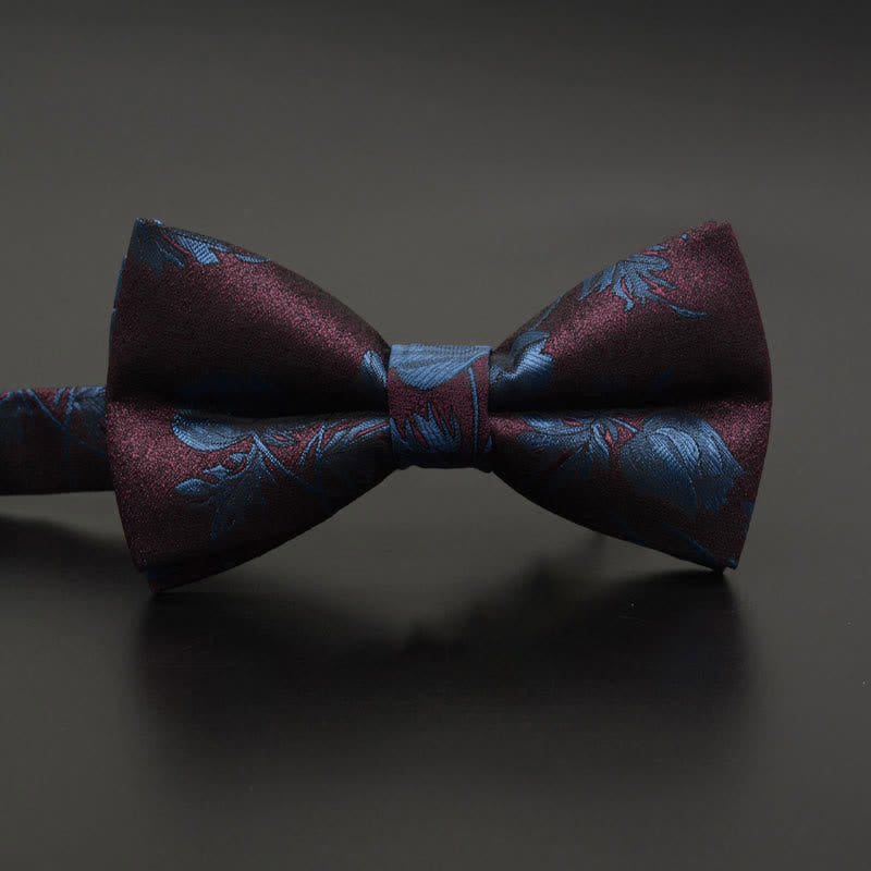 Men's Feather Floral Pattern Casual Daily Bow Tie - Burgundy Flower - image 12