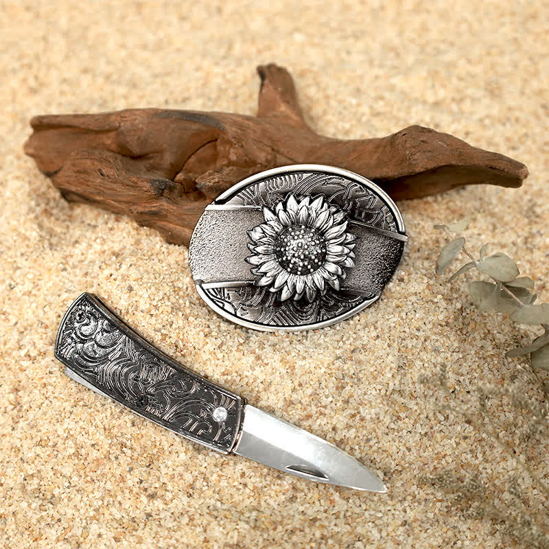 Flower Deer DIY Hidden Folding Knife Leather Belt Buckles Bundle Set - image 6