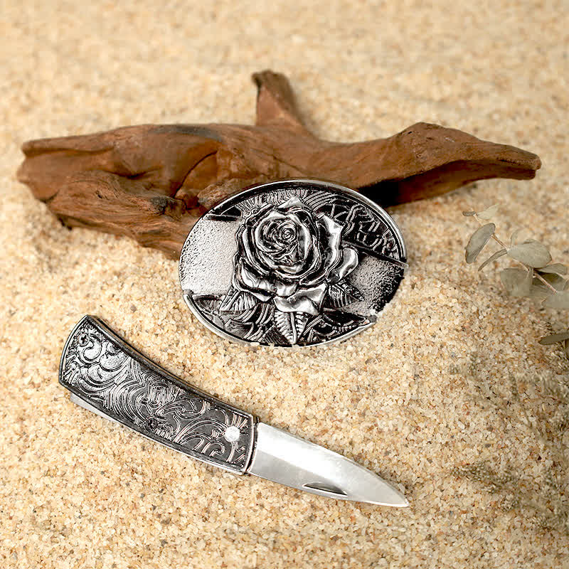 Flower Deer DIY Hidden Folding Knife Leather Belt Buckles Bundle Set - image 9