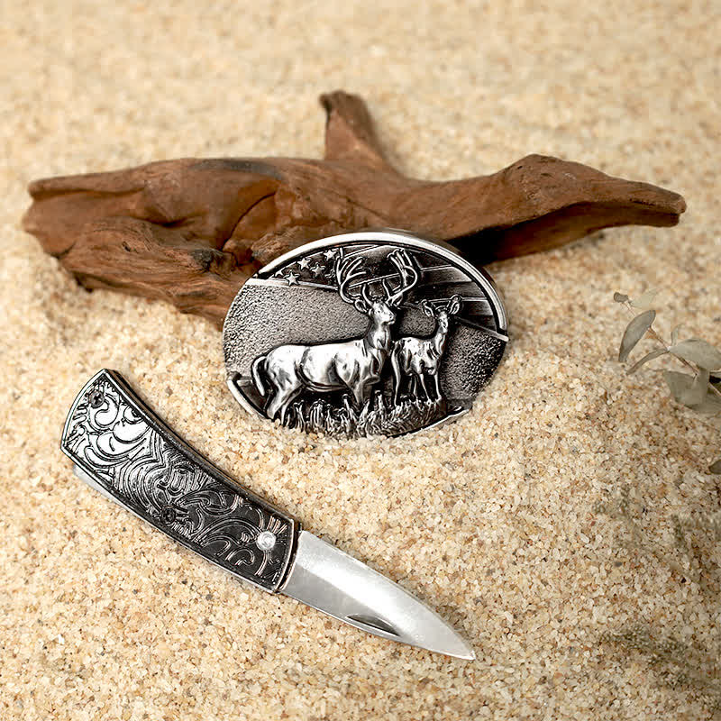 Flower Deer DIY Hidden Folding Knife Leather Belt Buckles Bundle Set - image 2