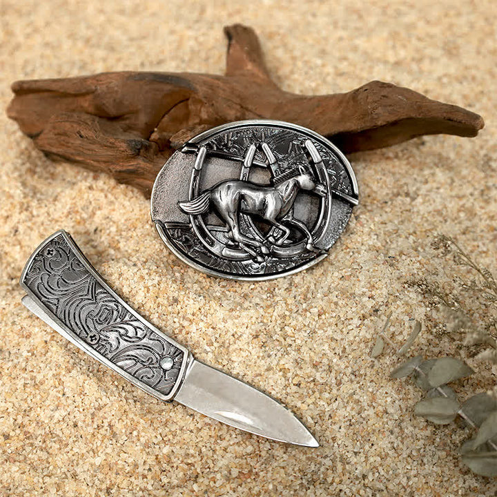 Animal Pattern DIY Hidden Folding Knife Leather Belt Buckles Bundle Set - image 2