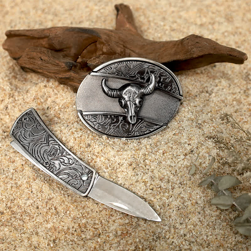 Animal Pattern DIY Hidden Folding Knife Leather Belt Buckles Bundle Set - image 6