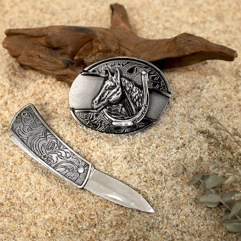 Unique Design DIY Hidden Folding Knife Leather Belt Buckles Bundle Set