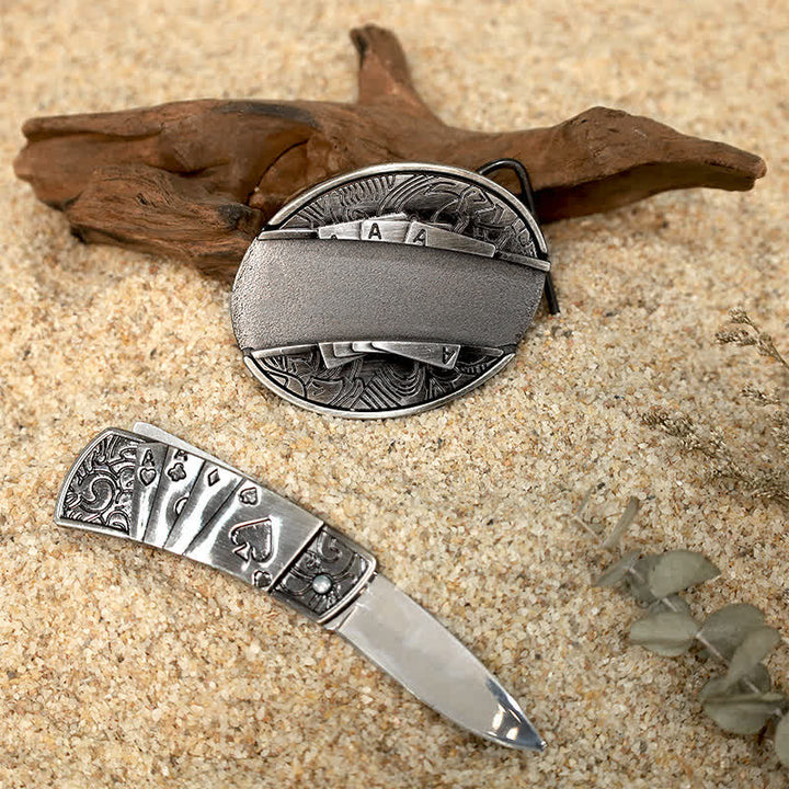 Unique Design DIY Hidden Folding Knife Leather Belt Buckles Bundle Set
