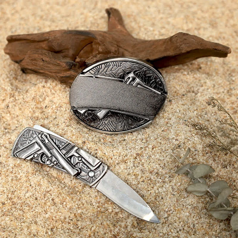Unique Design DIY Hidden Folding Knife Leather Belt Buckles Bundle Set
