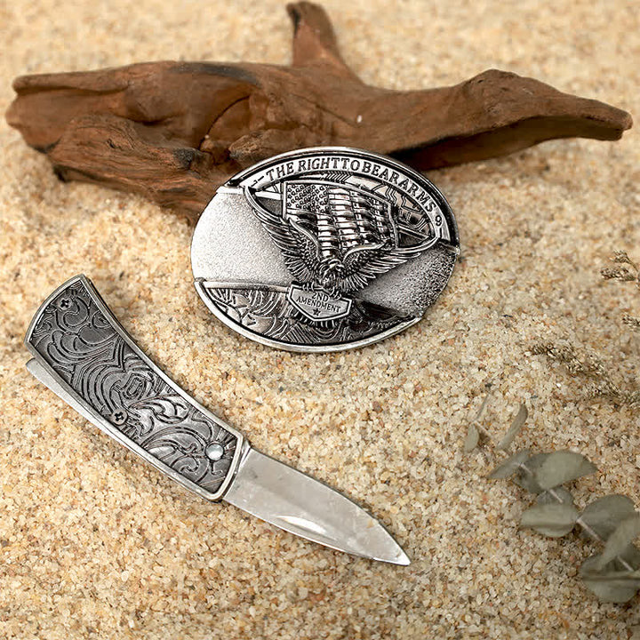 Personality DIY Hidden Folding Knife Leather Belt Buckles Bundle Set