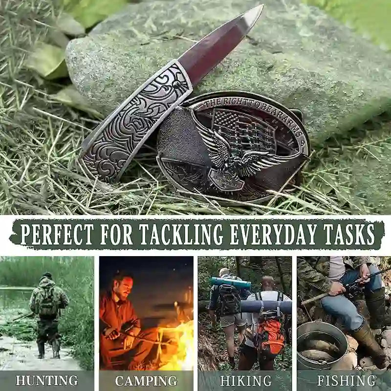 Personality DIY Hidden Folding Knife Leather Belt Buckles Bundle Set - image 4