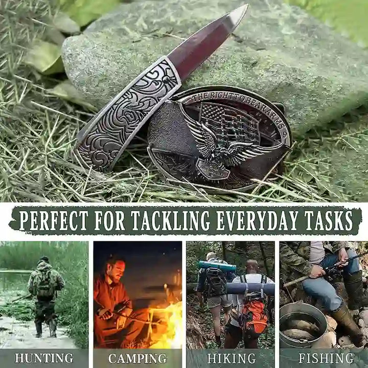 Personality DIY Hidden Folding Knife Leather Belt Buckles Bundle Set - image 4